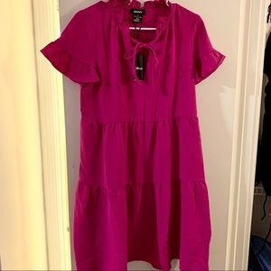 New Dkny Tie Top Tiered Hot Pink Dress 